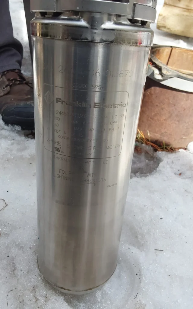 New Franklin Electric 3/4 HP submersible well pump before installation in Tabernash, Colorado